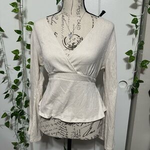 H&M Cream Long Sleeve Wrap Blouse